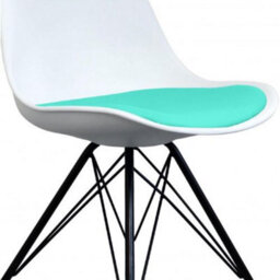 Fusion Living Soho White And Aqua Blue Plastic Dining Chair With Black Metal Legs - thumbnail 3