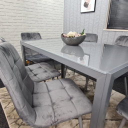 Kosy Koala Modern Rectangle Grey Glass Dining Table Set With 6 Grey Velvet Chairs Dining Room Furniture - thumbnail 7