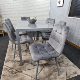Kosy Koala Modern Rectangle Grey Glass Dining Table Set With 6 Grey Velvet Chairs Dining Room Furniture - thumbnail 6