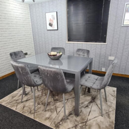 Kosy Koala Modern Rectangle Grey Glass Dining Table Set With 6 Grey Velvet Chairs Dining Room Furniture - thumbnail 5