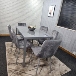 Kosy Koala Modern Rectangle Grey Glass Dining Table Set With 6 Grey Velvet Chairs Dining Room Furniture - thumbnail 4