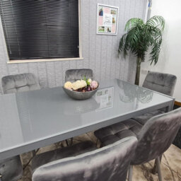 Kosy Koala Modern Rectangle Grey Glass Dining Table Set With 6 Grey Velvet Chairs Dining Room Furniture - thumbnail 3