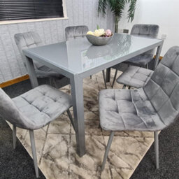 Kosy Koala Modern Rectangle Grey Glass Dining Table Set With 6 Grey Velvet Chairs Dining Room Furniture - thumbnail 8