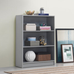 Timber Art Design 3 Tier Bookcase Wide Display Shelving Storage Unit Wood Furniture Light Grey - thumbnail 2