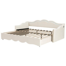 Btm Upholstered Daybed, Sofa Bed, 90X190 Cm, Extendable To 180 Cm, With Led Lighting And Usb Port, Beige Velvet - thumbnail 8