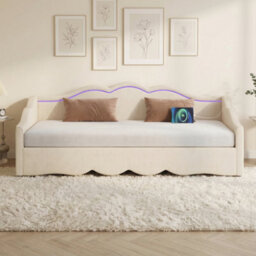 Btm Upholstered Daybed, Sofa Bed, 90X190 Cm, Extendable To 180 Cm, With Led Lighting And Usb Port, Beige Velvet - thumbnail 2