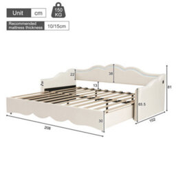 Btm Upholstered Daybed, Sofa Bed, 90X190 Cm, Extendable To 180 Cm, With Led Lighting And Usb Port, Beige Velvet - thumbnail 6