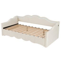 Btm Upholstered Daybed, Sofa Bed, 90X190 Cm, Extendable To 180 Cm, With Led Lighting And Usb Port, Beige Velvet - thumbnail 7