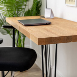 Domli Solid Oak Wood Home Office Computer Desk With Black Hairpin Legs - 1500mm X 500mm X 40mm - Modern Wooden Workstation Table - thumbnail 6