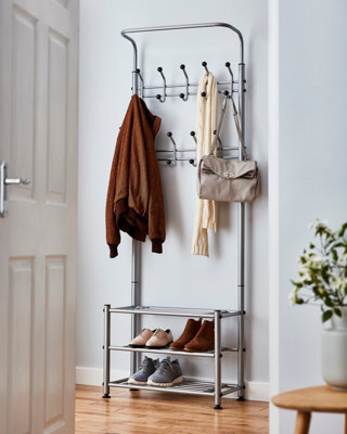 House Of Home Coat Stand With Shoe Storage Stand, Free Standing Hall Shoe Storage Stand Grey 18 Hooks And Shoe Bench - image 1
