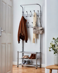 House Of Home Coat Stand With Shoe Storage Stand, Free Standing Hall Shoe Storage Stand Grey 18 Hooks And Shoe Bench