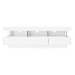 High Gloss Tv Stand With 3 Drawers, 3 Open Storage Compartments And Led Lights, White - thumbnail 9
