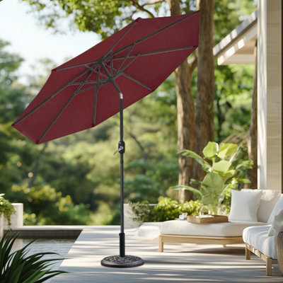 Sundaze 3M Wine Red Round Garden Parasol Umbrella Patio Sun Shade Canopy Crank Tilt With Base - image 1
