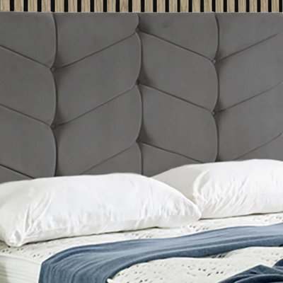 "Urban Textures Luxury 26"" High Velvet Fabric Upholstered Amelia Chevron Buttoned Headboard - Grey" - image 1