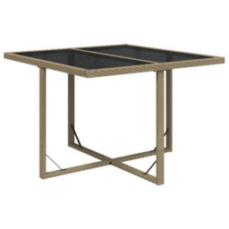 Berkfield Garden Table Beige 109X107X74 Cm Poly Rattan And Glass - thumbnail 2