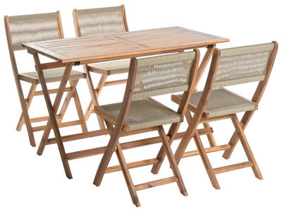 Wyld And Coco Beige Acacia Wood Garden Dining Set 120 X 60 Cm With Foldable Table And 4 Chairs - image 1