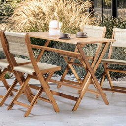 Wyld And Coco Beige Acacia Wood Garden Dining Set 120 X 60 Cm With Foldable Table And 4 Chairs - thumbnail 2