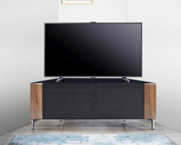 "Mda Designs Corvus Corner-Friendly Black With Walnut Profiles Black Beamthru Glass Doors Stand For Flat Screen Tvs Up To 50""" - thumbnail 8