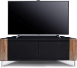 "Mda Designs Corvus Corner-Friendly Black With Walnut Profiles Black Beamthru Glass Doors Stand For Flat Screen Tvs Up To 50""" - thumbnail 3