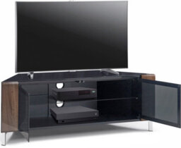 "Mda Designs Corvus Corner-Friendly Black With Walnut Profiles Black Beamthru Glass Doors Stand For Flat Screen Tvs Up To 50""" - thumbnail 4