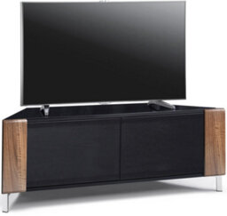 "Mda Designs Corvus Corner-Friendly Black With Walnut Profiles Black Beamthru Glass Doors Stand For Flat Screen Tvs Up To 50"""