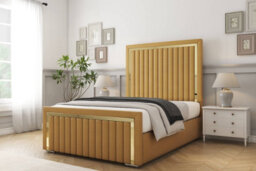 "Sloomy Boston Gold Mustard Plush Bed Frame With Mattress With 50"" Upholstered Headboard 2'6 Small Single" - thumbnail 2