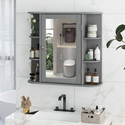Costway 3 Tier Mirrored Bathroom Cabinet Wall Mount Storage Cupboard W/ Display Shelves - image 1