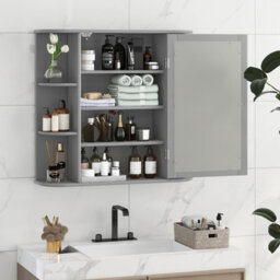 Costway 3 Tier Mirrored Bathroom Cabinet Wall Mount Storage Cupboard W/ Display Shelves - thumbnail 4