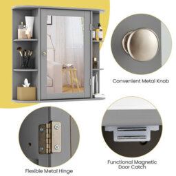 Costway 3 Tier Mirrored Bathroom Cabinet Wall Mount Storage Cupboard W/ Display Shelves - thumbnail 9