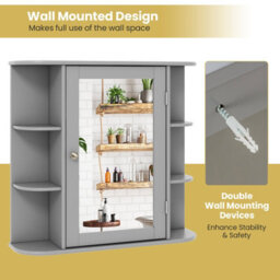Costway 3 Tier Mirrored Bathroom Cabinet Wall Mount Storage Cupboard W/ Display Shelves - thumbnail 8