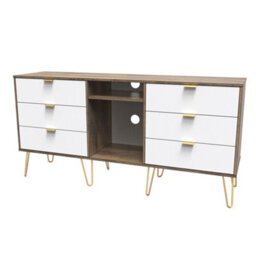 Linear Ready Assembled White Oak Effect Media Unit With 2 Shelves & 6 Drawers, (H)152Cm X (W)74Cm X (D)39.5Cm