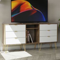 Linear Ready Assembled White Oak Effect Media Unit With 2 Shelves & 6 Drawers, (H)152Cm X (W)74Cm X (D)39.5Cm - thumbnail 3