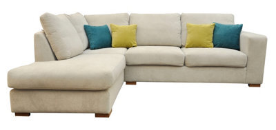Dakota Fabric Left Cream Corner Sofa Suite - image 1