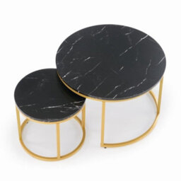 Paola Set Of 2 Modern Round Coffee Tables With Contemporary Design White Marble Golden - thumbnail 4