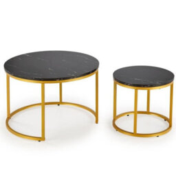 Paola Set Of 2 Modern Round Coffee Tables With Contemporary Design White Marble Golden - thumbnail 3