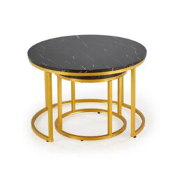 Paola Set Of 2 Modern Round Coffee Tables With Contemporary Design White Marble Golden - thumbnail 5