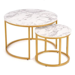 Paola Set Of 2 Modern Round Coffee Tables With Contemporary Design White Marble Golden - thumbnail 2
