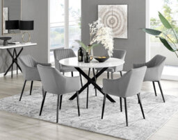Furniturebox Uk Novara White Gloss Black Leg 120Cm Round Dining Table & 6 Grey Calla Black Leg Chairs - thumbnail 1