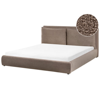 Beliani Bed Boucle Bajonna 180 X 200 Cm (Eu Super King) Brown - image 1