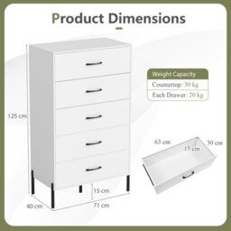 Gainoom 5-Drawer Dresser Modern Tall Chest Of Drawers Wooden Storage Organizer W/ Anti-Tipping Kits - thumbnail 2