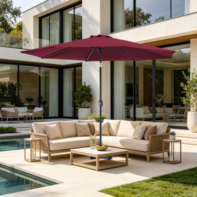 VRUC Outdoor Patio Garden Parasol Sun Shade Umbrella With Crank Handle & Tilt 3M Wine Red - image 1