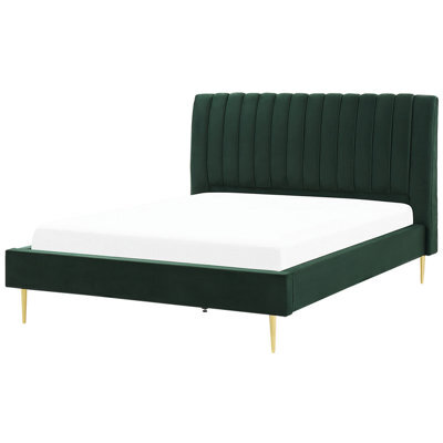 Beliani Bed Velvet Marville 180 X 200 Cm (Eu Super King) Emerald Green - image 1