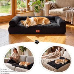 Luckracer Medium Dog Bed Sofa Washable Orthopedic Dog Beds Brown 75X50X15Cm - thumbnail 2