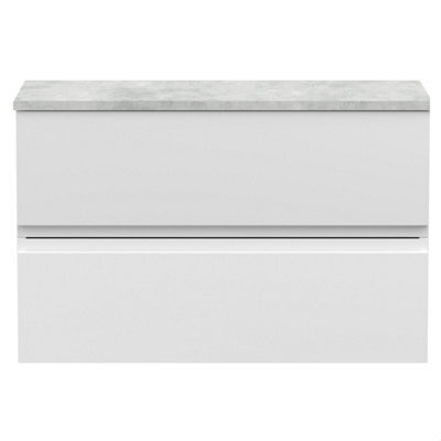 Balterley Mavesyn Contemporary 2 Drawer Wall Hung Vanity Unit With Laminate Worktop, Satin White, 800mm - image 1