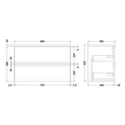 Balterley Mavesyn Contemporary 2 Drawer Wall Hung Vanity Unit With Laminate Worktop, Satin White, 800mm - thumbnail 2
