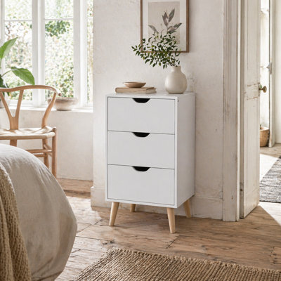 Wyld Haus Rato 3-Drawer Bedside Table, White Finish With Natural Wood Legs, Compact 40 X 35 X 68.5 Cm - image 1