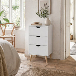 Wyld Haus Rato 3-Drawer Bedside Table, White Finish With Natural Wood Legs, Compact 40 X 35 X 68.5 Cm - thumbnail 1