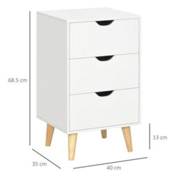 Wyld Haus Rato 3-Drawer Bedside Table, White Finish With Natural Wood Legs, Compact 40 X 35 X 68.5 Cm - thumbnail 3