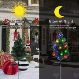 Amorly 2Pcs Solar Powered Christmas Tree Stake Lights, Waterproof Outdoor Xmas Decor For Yard Front Porch Garden Pathway Festive Lighting - thumbnail 3