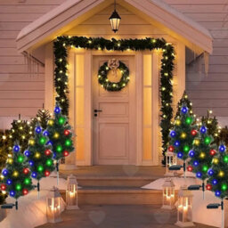 Amorly 2Pcs Solar Powered Christmas Tree Stake Lights, Waterproof Outdoor Xmas Decor For Yard Front Porch Garden Pathway Festive Lighting - thumbnail 7